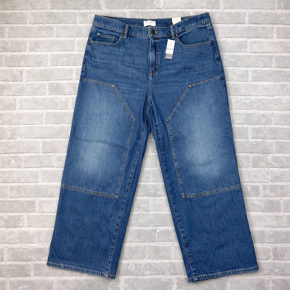 Lane Bryant Double Knee Carpenter Wide Leg Jeans Womens 18 Blue‎ High Rise New